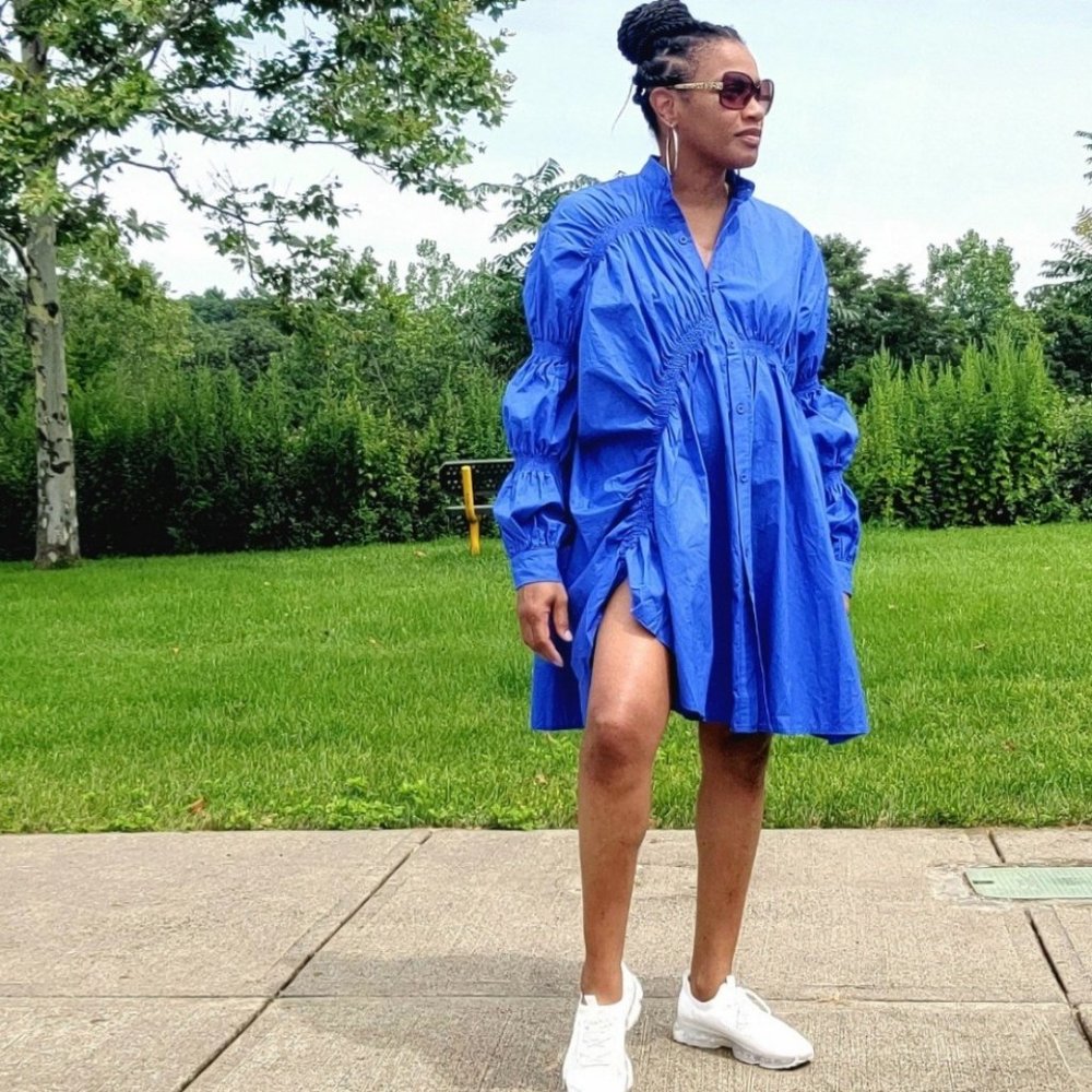 Ruched Style Button Down Shirt/Dress - Picture 2 of 3